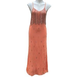 Nordstrom MLV Orange Sequin Metallic Shimmer Maxi Dress Spaghetti Strap